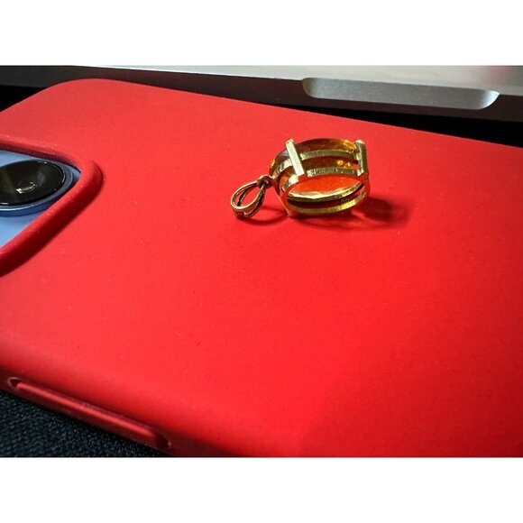 18K Gold Pendant Citrine Gemstone 10 X 15 MM Necklace 2.46 Gr - Picture 4 of 7